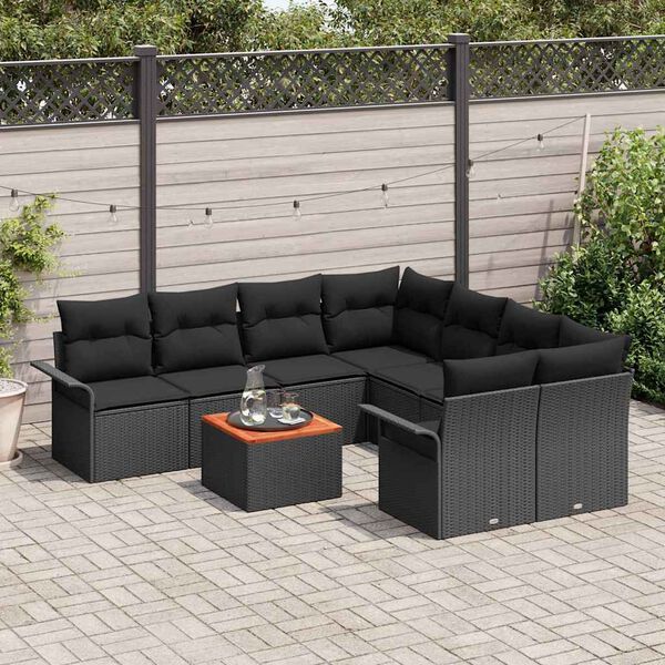 vidaXL Conjunto de sof&aacute;s de jard&iacute;n 9 pcs Negro rat&aacute;n sint&eacute;tico