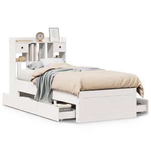vidaXL Cama con estanter&iacute;a sin colch&oacute;n madera maciza blanco 90x200 cm