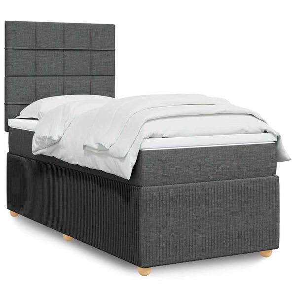 vidaXL Cama box spring con colch&oacute;n tela gris oscuro 100x200 cm