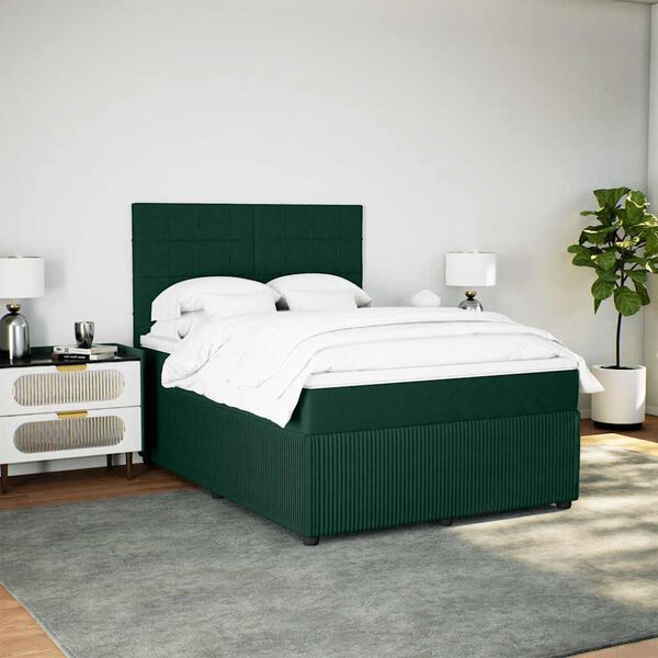 vidaXL Cama box spring con colch&oacute;n terciopelo verde oscuro 160x200 cm