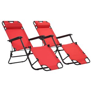 vidaXL Tumbonas plegables con reposapi&eacute;s 2 unidades acero rojo