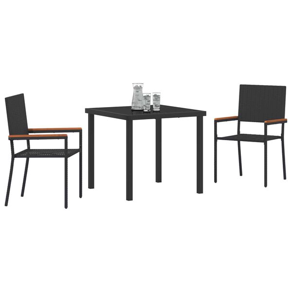 vidaXL Conjunto de Comedor de Jard&iacute;n 3 pcs Negro rat&aacute;n sint&eacute;tico