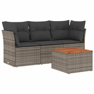 vidaXL Set de sof&aacute;s de jard&iacute;n 4 pzas y cojines rat&aacute;n sint&eacute;tico gris