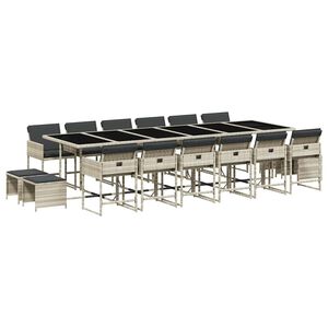 vidaXL Set comedor jard&iacute;n y cojines 17 pzas rat&aacute;n sint&eacute;tico gris claro