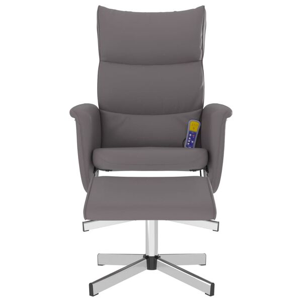 vidaXL Sill&oacute;n de masaje reclinable con reposapi&eacute;s cuero sint&eacute;tico gris