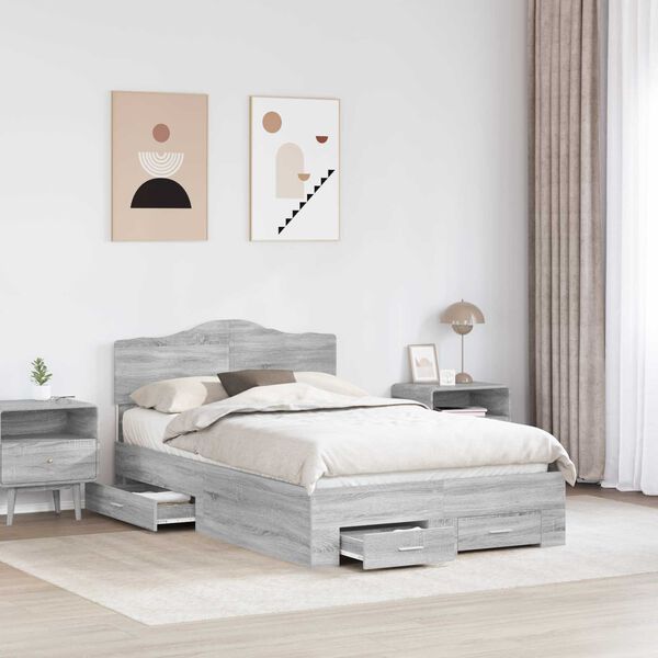 vidaXL Estructura de cama con cabecera Gris Sonoma 135 x 190 cm