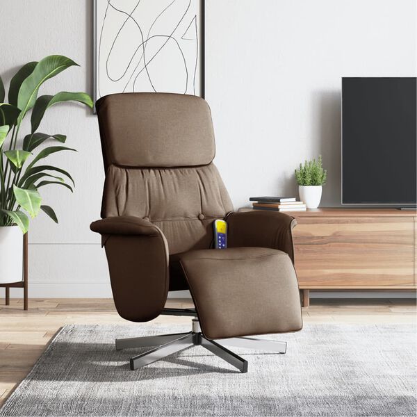 vidaXL Sill&oacute;n reclinable de masaje con reposapi&eacute;s tela marr&oacute;n