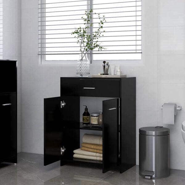 vidaXL Armario de ba&ntilde;o madera contrachapada negro 60x33x80 cm