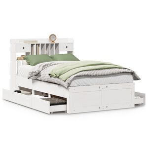 vidaXL Cama con estanter&iacute;a sin colch&oacute;n madera maciza blanca 135x190 cm