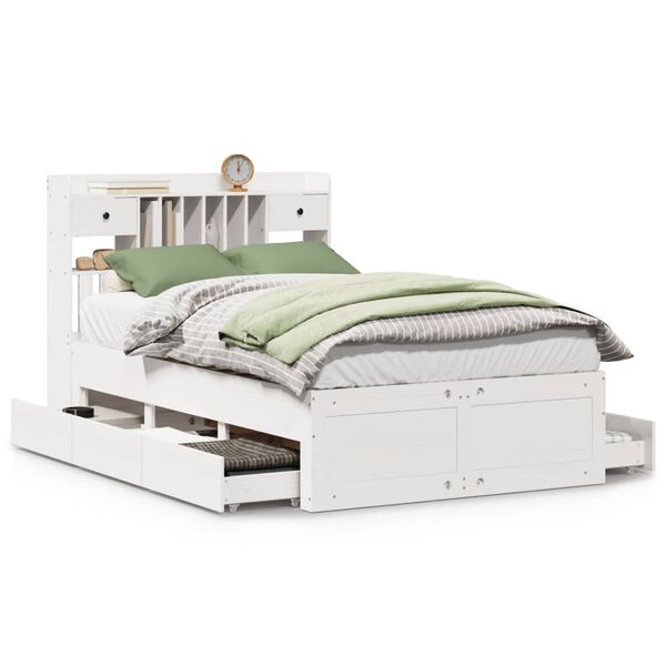 vidaXL Cama con estantería sin colchón madera maciza blanca 135x190 cm