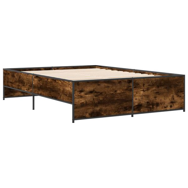 vidaXL Estructura cama madera ingenier&iacute;a metal roble ahumado 120x190cm
