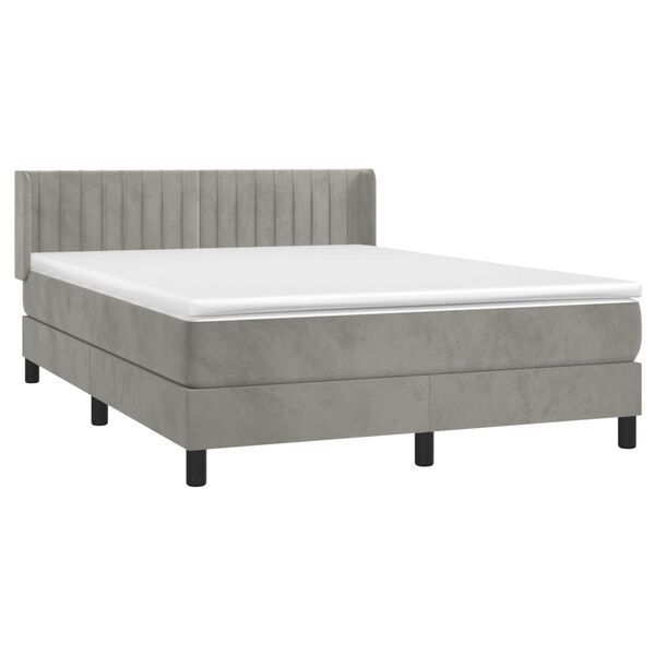 vidaXL Cama box spring con colch&oacute;n terciopelo gris claro 140x200 cm