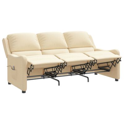 vidaXL Sillón reclinable de masaje de 3 plazas tela crema