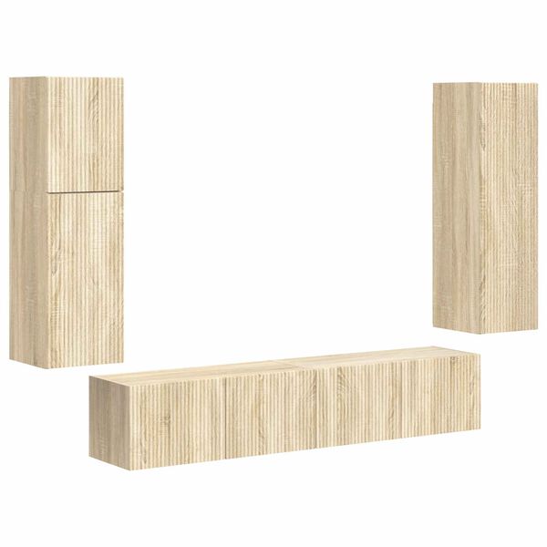 vidaXL Conjunto de mueble de TV Montaje en la pared 4 pcs Roble Sonoma