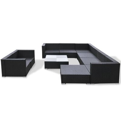 vidaXL Set muebles de jardín 10 piezas y cojines ratán sintético negro