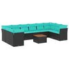 vidaXL Set de sof&aacute;s de jard&iacute;n 11 pzas y cojines rat&aacute;n sint&eacute;tico negro