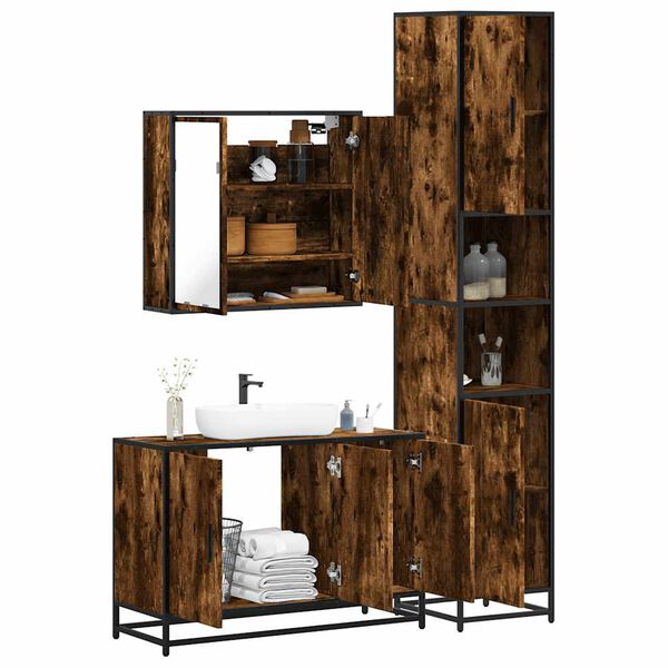 vidaXL Set de muebles ba&ntilde;o 3 pzas madera contrachapada roble ahumado