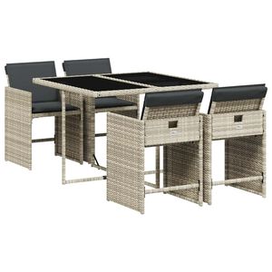 vidaXL Set comedor de jard&iacute;n 5 pzas cojines rat&aacute;n sint&eacute;tico gris claro
