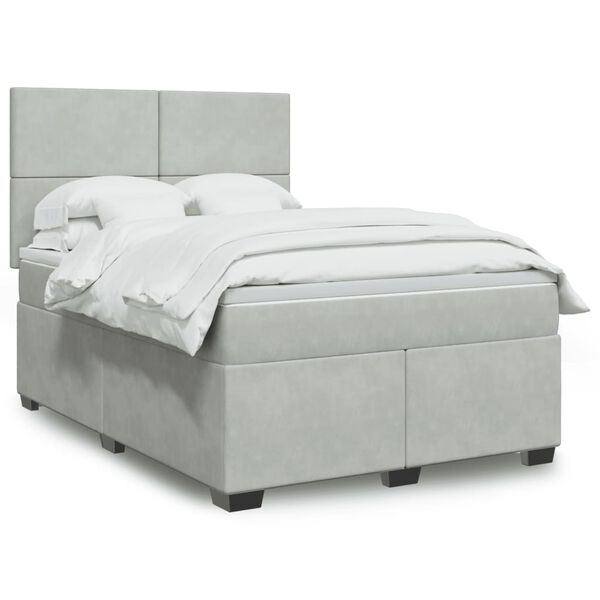 vidaXL Cama box spring con colch&oacute;n terciopelo gris claro 160x200 cm