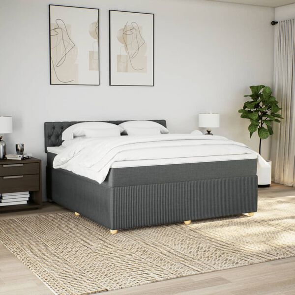 vidaXL Cama box spring con colch&oacute;n tela gris oscuro 180x200 cm
