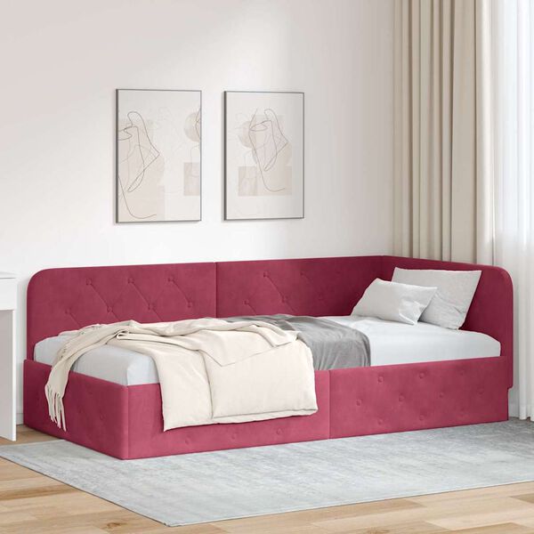 vidaXL Estructura de cama en esquina Rojo vino 90 x 200 cm Terciopelo