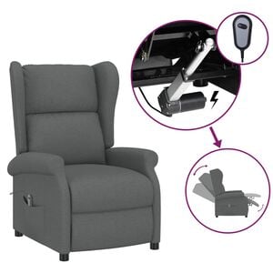 vidaXL Sill&oacute;n orejero reclinable el&eacute;ctrico de tela gris oscuro