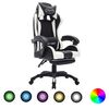 vidaXL Silla gaming con luces LED RGB cuero sint&eacute;tico blanco y negro