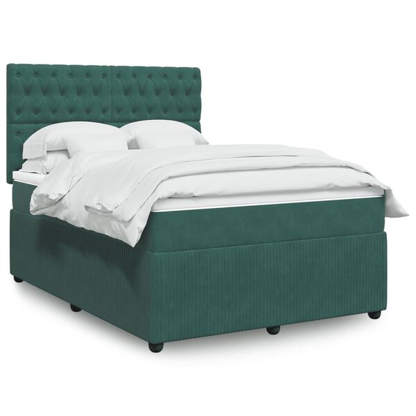 vidaXL Cama box spring con colchón terciopelo verde oscuro 140x200 cm