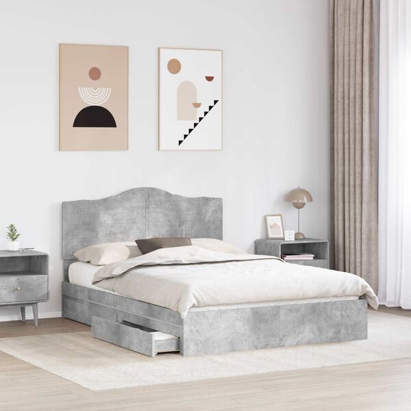 vidaXL Cama con almacenamiento con cabecera Gris Concreto 150 x 200 cm