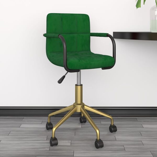 vidaXL Silla de oficina giratoria de terciopelo verde oscuro