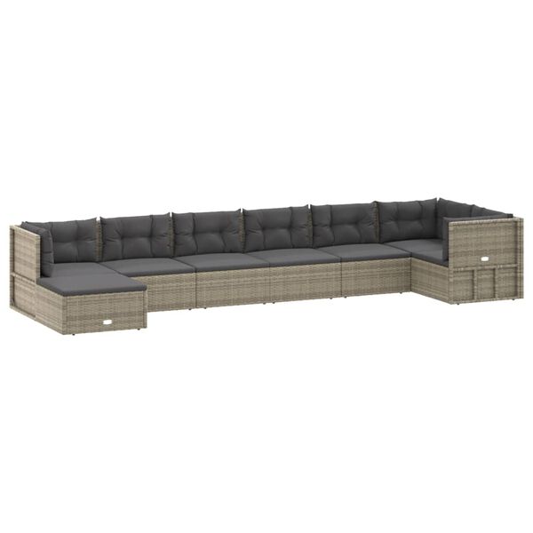 vidaXL Set de muebles de jardín 8 pzas y cojines ratán sintético gris