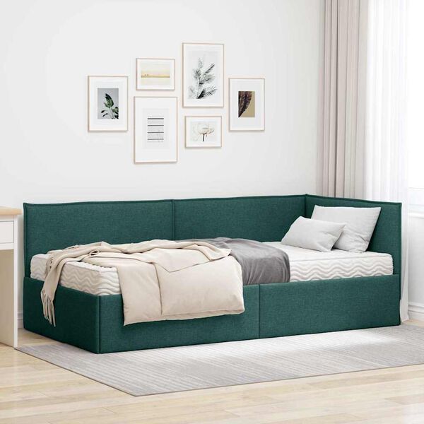 vidaXL Estructura de Cama Esquina con Colch&oacute;n 2 pcs Verde Terciopelo