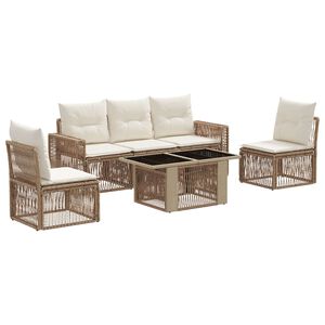 vidaXL Conjunto de sof&aacute;s de jard&iacute;n 6 uds. Beige y blanco crema