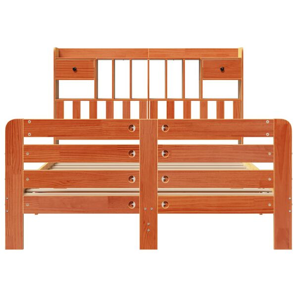 vidaXL Cama con estantería sin colchón madera maciza marrón 140x190 cm