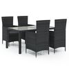 vidaXL Juego de comedor de jard&iacute;n 5 pzas con cojines rat&aacute;n PE negro