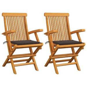 vidaXL Sillas plegables con cojines color topo (2 unidades) de madera maciza de teca.