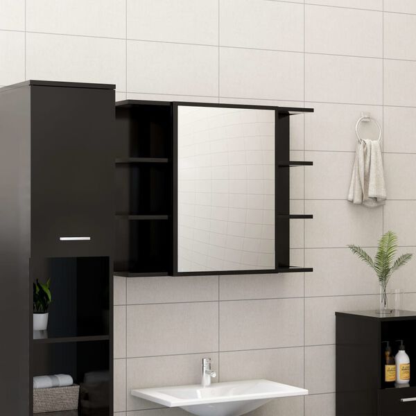 vidaXL Juego de muebles de ba&ntilde;o 4 pzas madera ingenier&iacute;a negro
