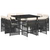 vidaXL Set de comedor de jard&iacute;n 9 pzas y cojines rat&aacute;n sint&eacute;tico negro