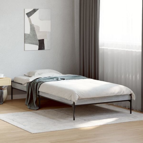 vidaXL Estructura cama madera ingenier&iacute;a metal gris Sonoma 90x190 cm