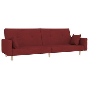 vidaXL Sof&aacute; cama de 2 plazas con dos almohadas tela color vino