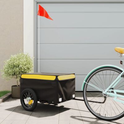 vidaXL Remolque para bicicleta hierro negro y amarillo 30 kg