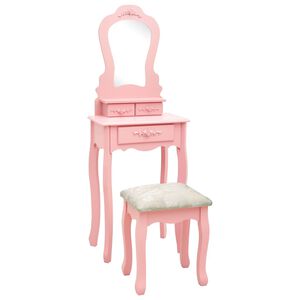 vidaXL Juego de tocador y taburete madera paulownia rosa 50x59x136 cm