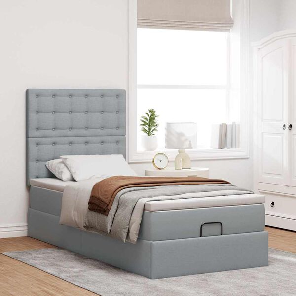vidaXL Cama otomana con colch&oacute;n gris claro 90x200 cm tela