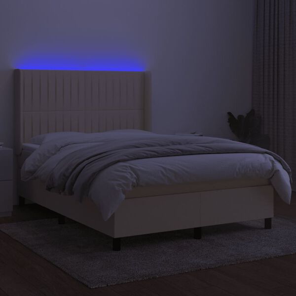 vidaXL Cama box spring colch&oacute;n y luces LED tela crema 140x190 cm