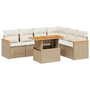 vidaXL Set sof&aacute;s de jard&iacute;n 7 piezas y cojines rat&aacute;n sint&eacute;tico beige
