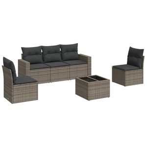vidaXL Set de muebles de jard&iacute;n 6 pzas y cojines rat&aacute;n sint&eacute;tico gris