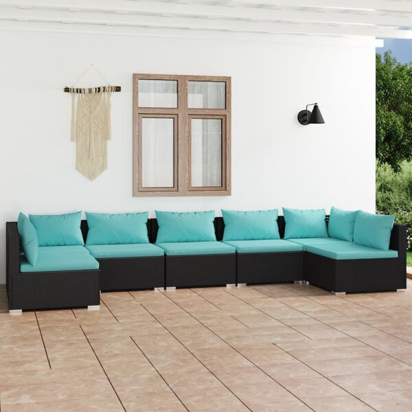 vidaXL Set de muebles de jardín 7 pzas y cojines ratán sintético negro