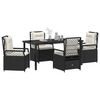 vidaXL Conjunto de Comedor de Jard&iacute;n 5 pcs Negro rat&aacute;n sint&eacute;tico