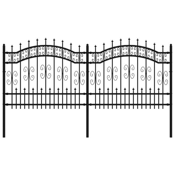 vidaXL Valla de jardín con punta de lanza negra, 240 x 100 cm, acero con recubrimiento en polvo