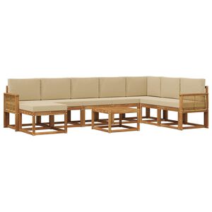 vidaXL Conjunto de sof&aacute;s de exterior con coj&iacute;n 9 pcs Natural y Beige